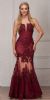 Spaghetti Straps Sequins Lace Mesh Long Prom Pageant Gown in Burgundy